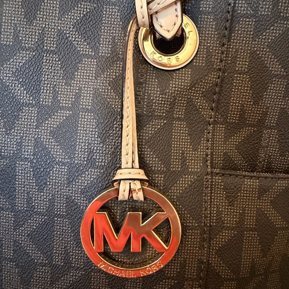 Michael Kors Jet Set Travel Large Tote Brown MK Logo Beige - Picture 2 of 9